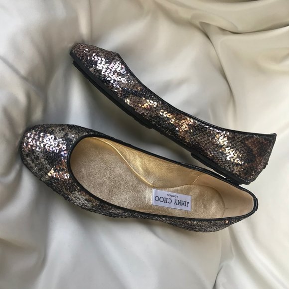 JIMMY CHOO bronze silver gold sequin ballet flats - Picture 2 of 7